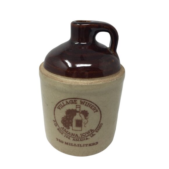 Village Winery Amana, Iowa 750 Ml Brown amd Tan Crock Jug (7''x4") - Picture 1 of 8